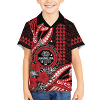 Personalized Hawaii Lahainaluna High School Family Matching Tank Maxi Dress and Hawaiian Shirt Tribal Tattoo With Hibiscus Flowers LT05 Son's Shirt Red - Polynesian Pride