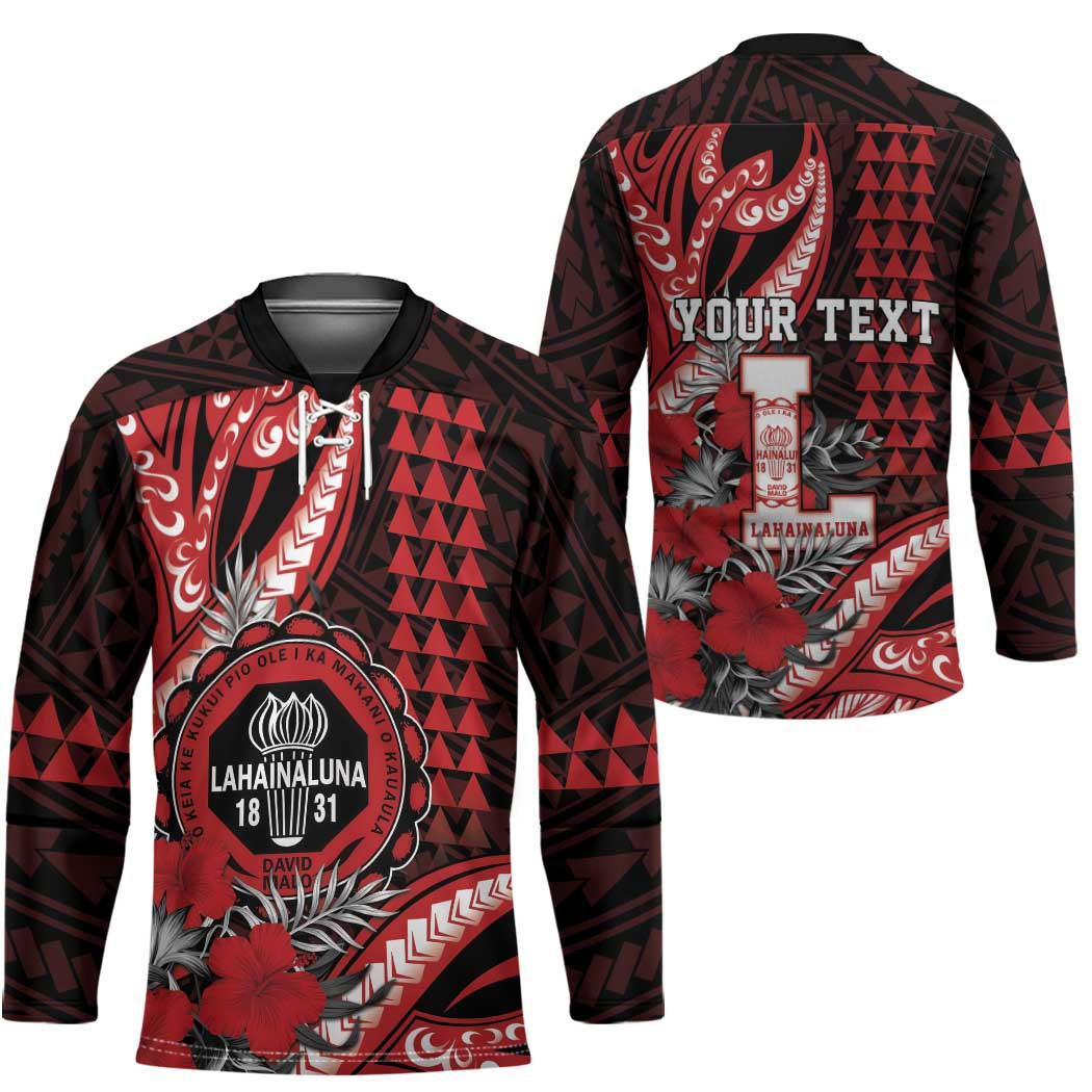Personalized Hawaii Lahainaluna High School Hockey Jersey Tribal Tattoo With Hibiscus Flowers LT05 - Polynesian Pride
