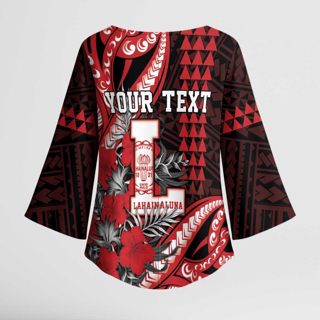 Personalized Hawaii Lahainaluna High School Kimono Sleeve Blouse Tribal Tattoo With Hibiscus Flowers LT05 - Polynesian Pride