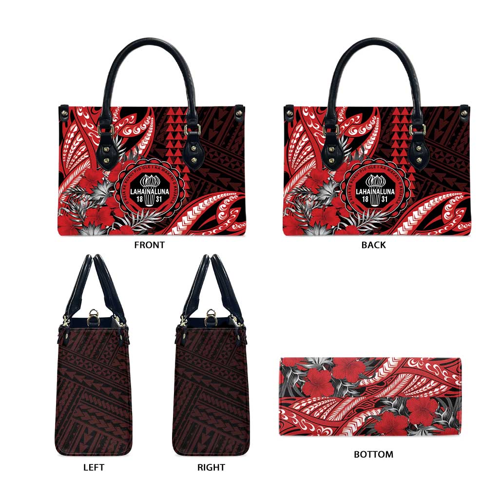 Hawaii Lahainaluna High School Leather Bag Tribal Tattoo With Hibiscus Flowers LT05 - Polynesian Pride