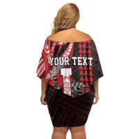 Personalized Hawaii Lahainaluna High School Off Shoulder Short Dress Tribal Tattoo With Hibiscus Flowers LT05 - Polynesian Pride