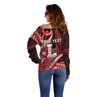 Personalized Hawaii Lahainaluna High School Off Shoulder Sweater Tribal Tattoo With Hibiscus Flowers LT05 - Polynesian Pride