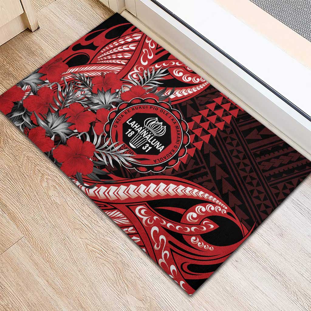 Hawaii Lahainaluna High School Rubber Doormat Tribal Tattoo With Hibiscus Flowers LT05 - Polynesian Pride