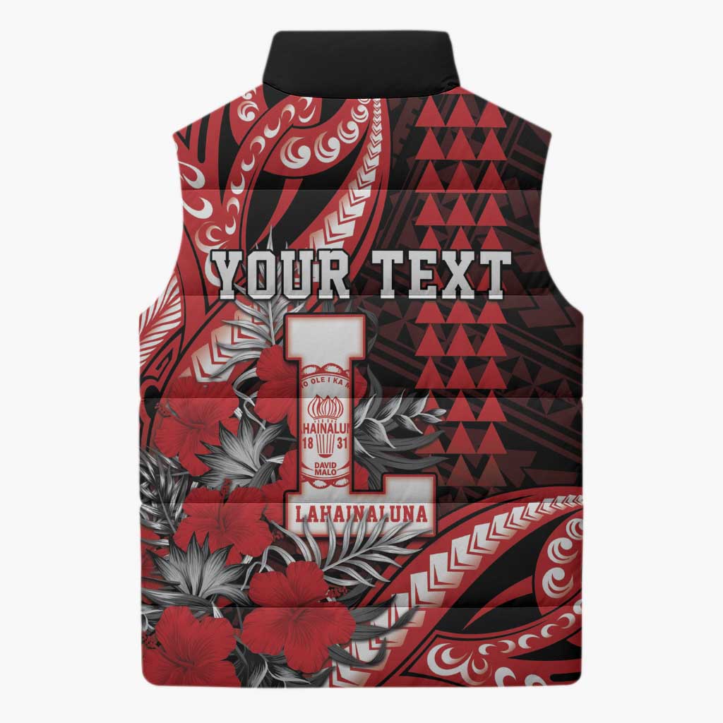 Personalized Hawaii Lahainaluna High School Sleeveless Puffer Jacket Tribal Tattoo With Hibiscus Flowers LT05 - Polynesian Pride