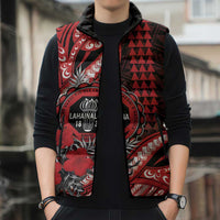 Personalized Hawaii Lahainaluna High School Sleeveless Puffer Jacket Tribal Tattoo With Hibiscus Flowers LT05 - Polynesian Pride
