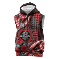 Personalized Hawaii Lahainaluna High School Sleeveless Zip Hoodie Tribal Tattoo With Hibiscus Flowers LT05 Red - Polynesian Pride