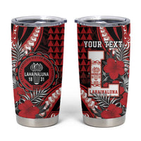 Personalized Hawaii Lahainaluna High School Tumbler Cup Tribal Tattoo With Hibiscus Flowers LT05 Red - Polynesian Pride