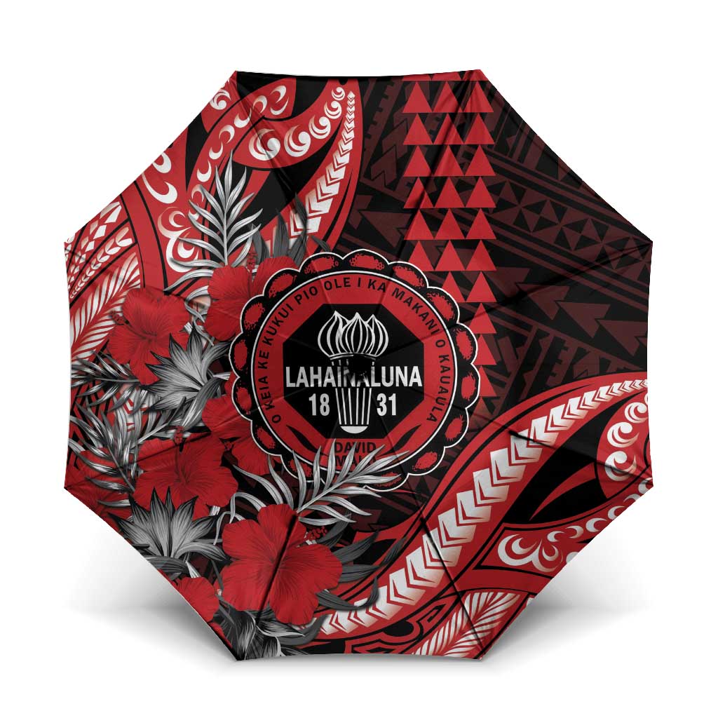 Hawaii Lahainaluna High School Umbrella Tribal Tattoo With Hibiscus Flowers