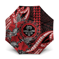 Hawaii Lahainaluna High School Umbrella Tribal Tattoo With Hibiscus Flowers LT05 One Size Folded 11.42 inch Opened Diameter 37.4 inch Red - Polynesian Pride