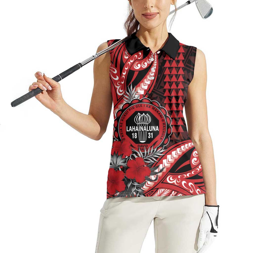 Personalized Hawaii Lahainaluna High School Women Sleeveless Polo Shirt Tribal Tattoo With Hibiscus Flowers LT05 - Polynesian Pride