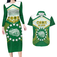 Personalised Cook Islands Ra o te Ui Ariki Couples Matching Long Sleeve Bodycon Dress and Hawaiian Shirt Polynesian Pattern