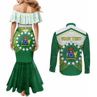 Personalised Cook Islands Ra o te Ui Ariki Couples Matching Mermaid Dress and Long Sleeve Button Shirt Polynesian Pattern