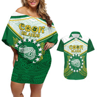 Personalised Cook Islands Ra o te Ui Ariki Couples Matching Off Shoulder Short Dress and Hawaiian Shirt Polynesian Pattern