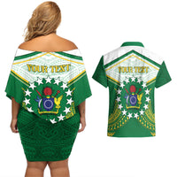 Personalised Cook Islands Ra o te Ui Ariki Couples Matching Off Shoulder Short Dress and Hawaiian Shirt Polynesian Pattern