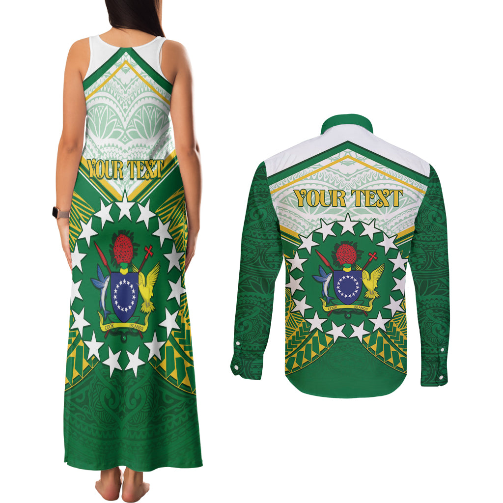 Personalised Cook Islands Ra o te Ui Ariki Couples Matching Tank Maxi Dress and Long Sleeve Button Shirt Polynesian Pattern