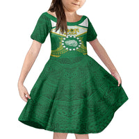 Personalised Cook Islands Ra o te Ui Ariki Family Matching Long Sleeve Bodycon Dress and Hawaiian Shirt Polynesian Pattern LT05 Daughter's Dress Green - Polynesian Pride
