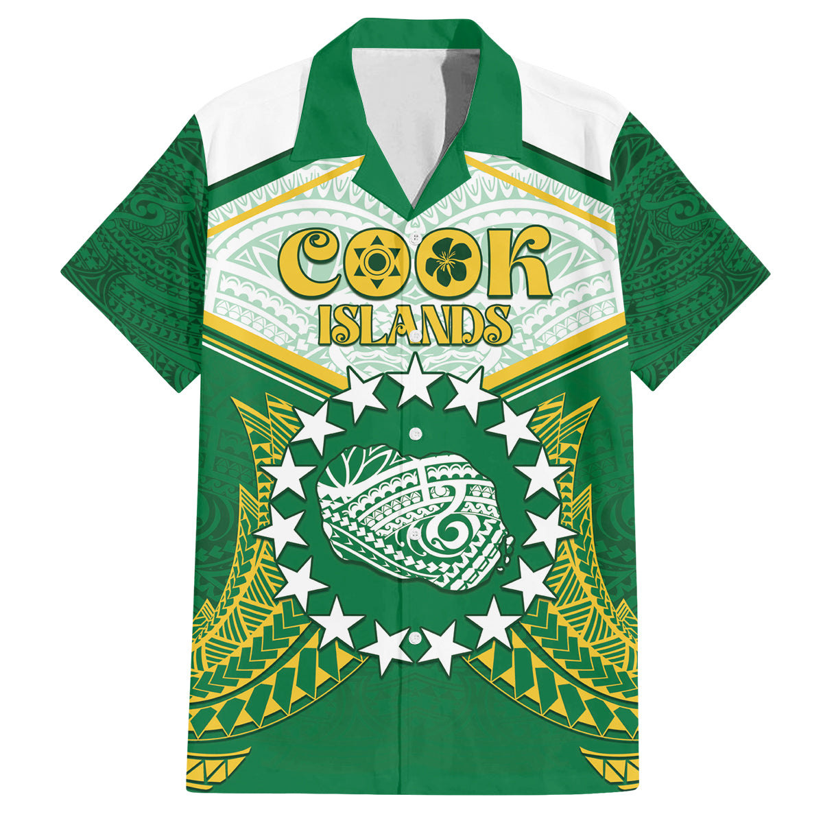 Personalised Cook Islands Ra o te Ui Ariki Family Matching Long Sleeve Bodycon Dress and Hawaiian Shirt Polynesian Pattern LT05 Dad's Shirt - Short Sleeve Green - Polynesian Pride
