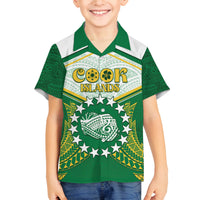 Personalised Cook Islands Ra o te Ui Ariki Family Matching Long Sleeve Bodycon Dress and Hawaiian Shirt Polynesian Pattern LT05 Son's Shirt Green - Polynesian Pride