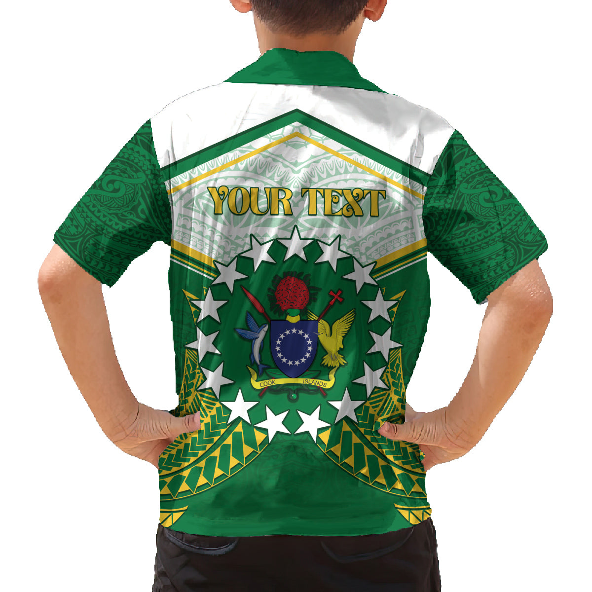 Personalised Cook Islands Ra o te Ui Ariki Family Matching Off Shoulder Short Dress and Hawaiian Shirt Polynesian Pattern