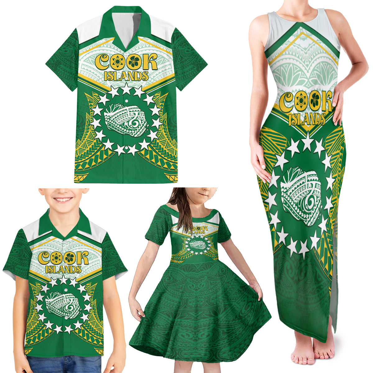 Personalised Cook Islands Ra o te Ui Ariki Family Matching Tank Maxi Dress and Hawaiian Shirt Polynesian Pattern