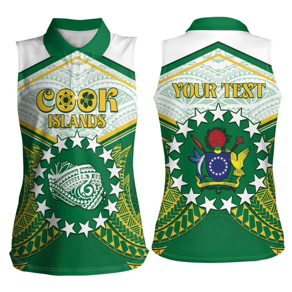 Personalised Cook Islands Ra o te Ui Ariki Women Sleeveless Polo Shirt Polynesian Pattern