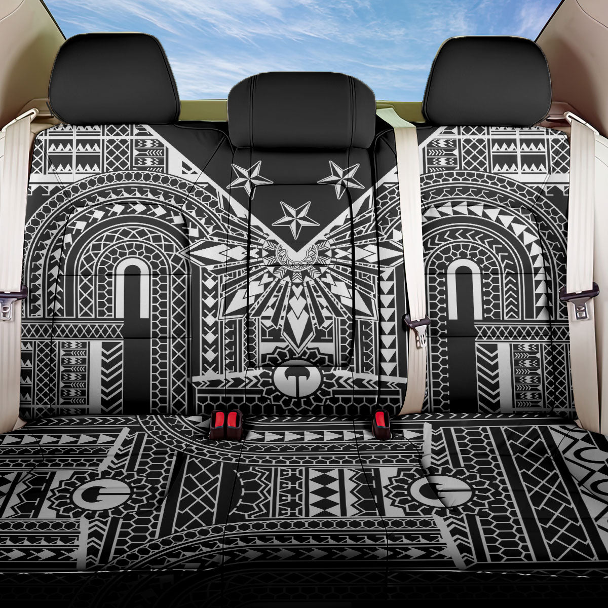 Black Philippines Sun Star Back Car Seat Cover Igorot Tribal Inspiration LT05 One Size Black - Polynesian Pride