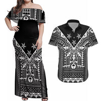 Black Philippines Sun Star Couples Matching Off Shoulder Maxi Dress and Hawaiian Shirt Igorot Tribal Inspiration LT05 Black - Polynesian Pride