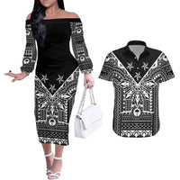 Black Philippines Sun Star Couples Matching Off The Shoulder Long Sleeve Dress and Hawaiian Shirt Igorot Tribal Inspiration LT05 Black - Polynesian Pride