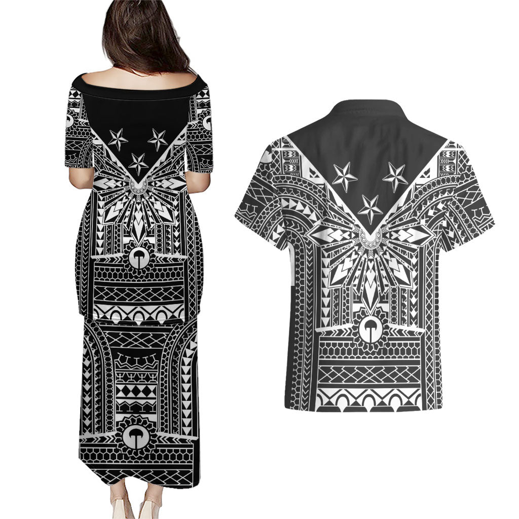 Black Philippines Sun Star Couples Matching Puletasi and Hawaiian Shirt Igorot Tribal Inspiration LT05 - Polynesian Pride