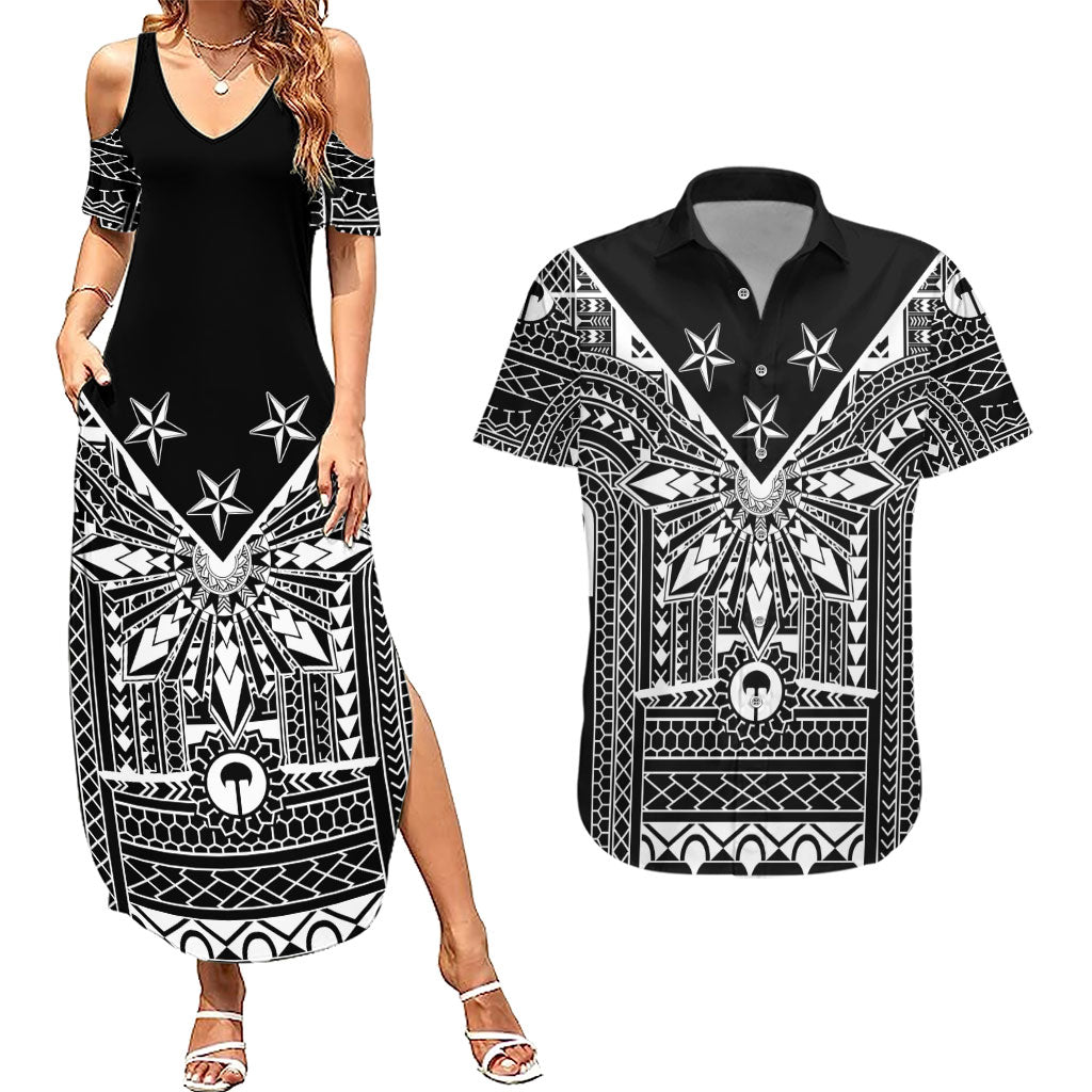 Black Philippines Sun Star Couples Matching Summer Maxi Dress and Hawaiian Shirt Igorot Tribal Inspiration LT05 Black - Polynesian Pride