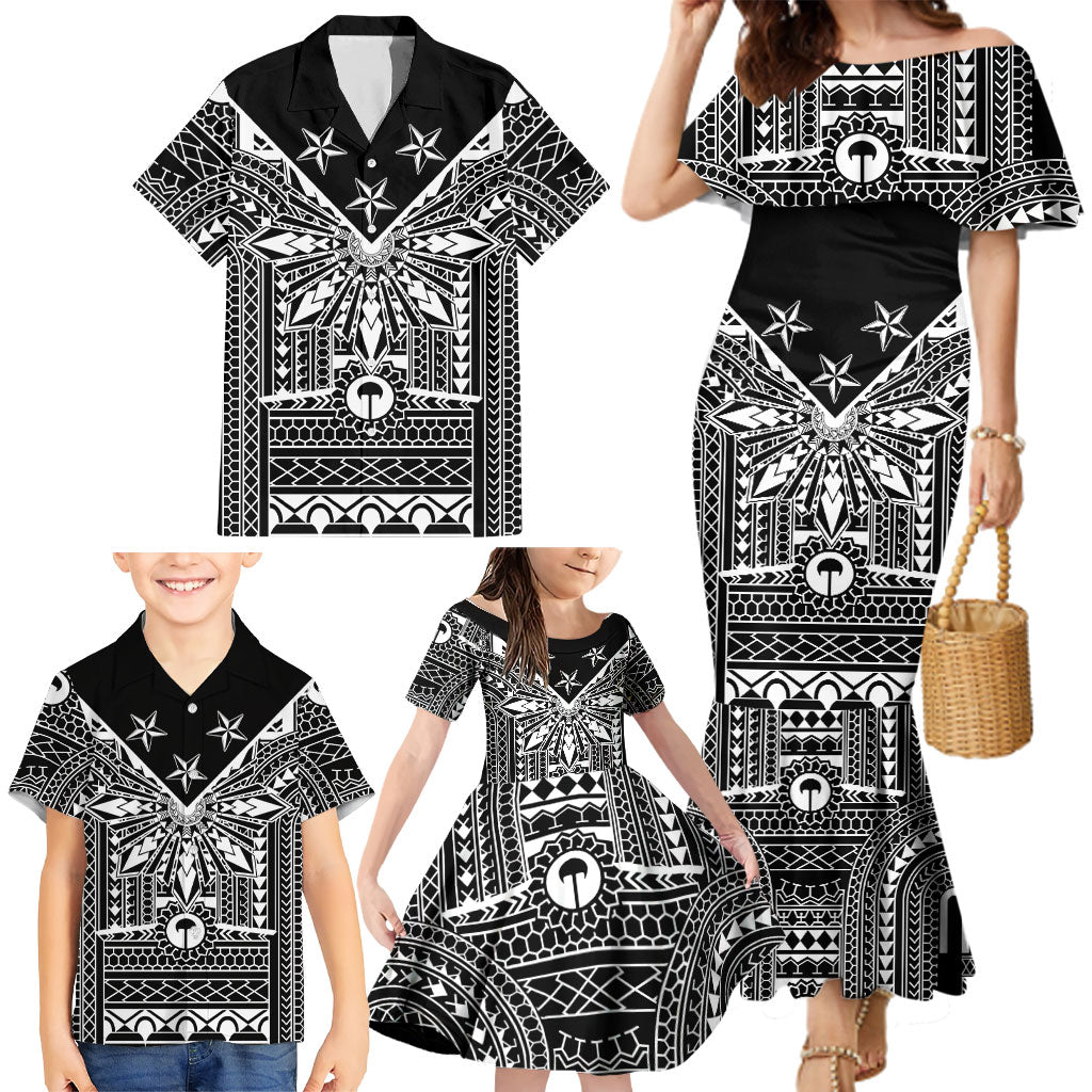 Black Philippines Sun Star Family Matching Mermaid Dress and Hawaiian Shirt Igorot Tribal Inspiration LT05 - Polynesian Pride