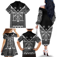 Black Philippines Sun Star Family Matching Off The Shoulder Long Sleeve Dress and Hawaiian Shirt Igorot Tribal Inspiration LT05 - Polynesian Pride