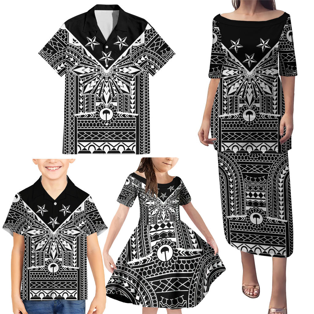 Black Philippines Sun Star Family Matching Puletasi and Hawaiian Shirt Igorot Tribal Inspiration