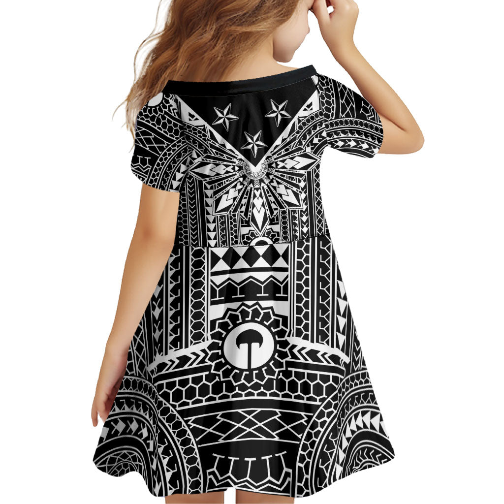 Black Philippines Sun Star Family Matching Short Sleeve Bodycon Dress and Hawaiian Shirt Igorot Tribal Inspiration LT05 - Polynesian Pride