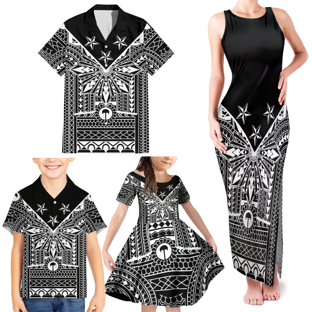 Black Philippines Sun Star Family Matching Tank Maxi Dress and Hawaiian Shirt Igorot Tribal Inspiration