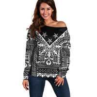 Black Philippines Sun Star Off Shoulder Sweater Igorot Tribal Inspiration LT05 Women Black - Polynesian Pride