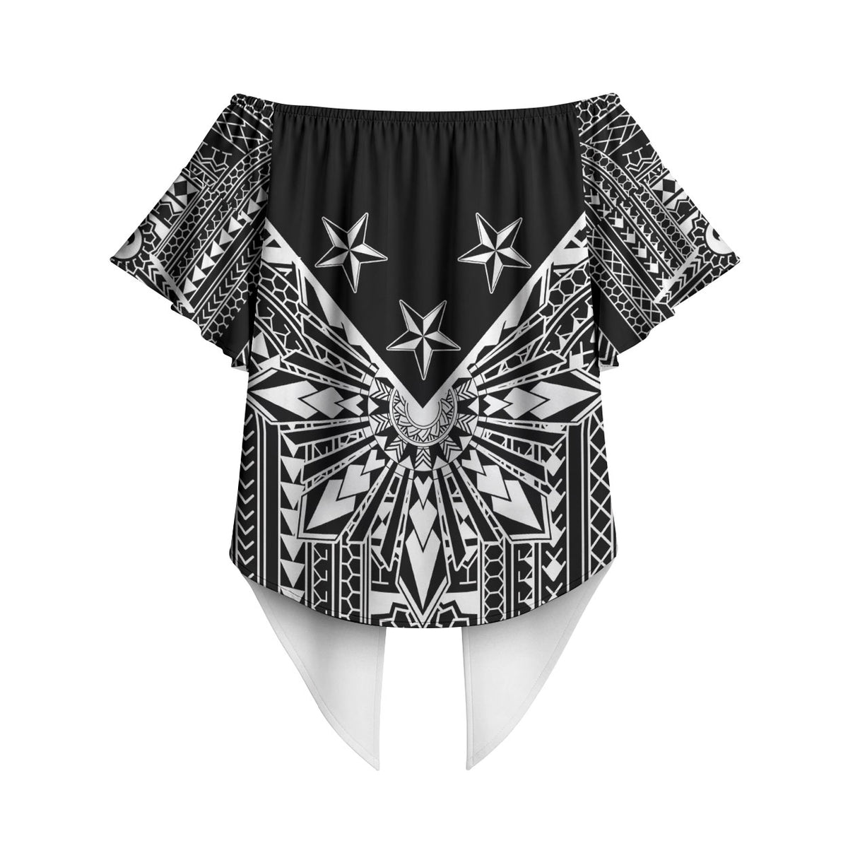 Black Philippines Sun Star Off Shoulder Wrap Waist Top Igorot Tribal Inspiration LT05 - Polynesian Pride
