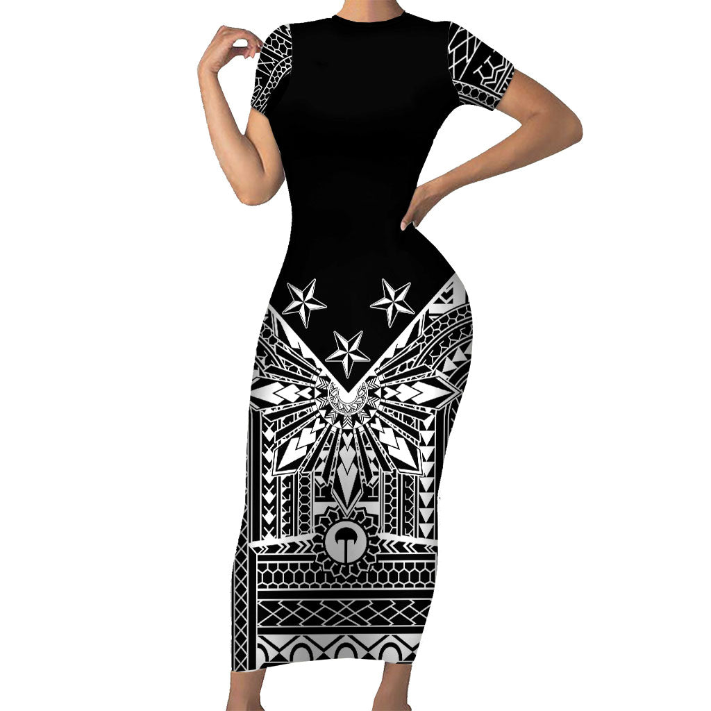 Black Philippines Sun Star Short Sleeve Bodycon Dress Igorot Tribal Inspiration