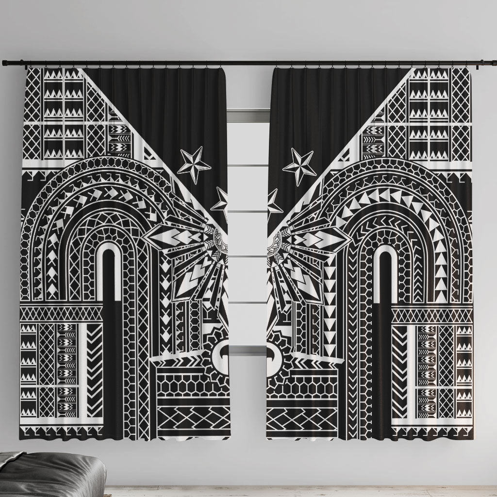 Black Philippines Sun Star Window Curtain Igorot Tribal Inspiration LT05 With Hooks Black - Polynesian Pride