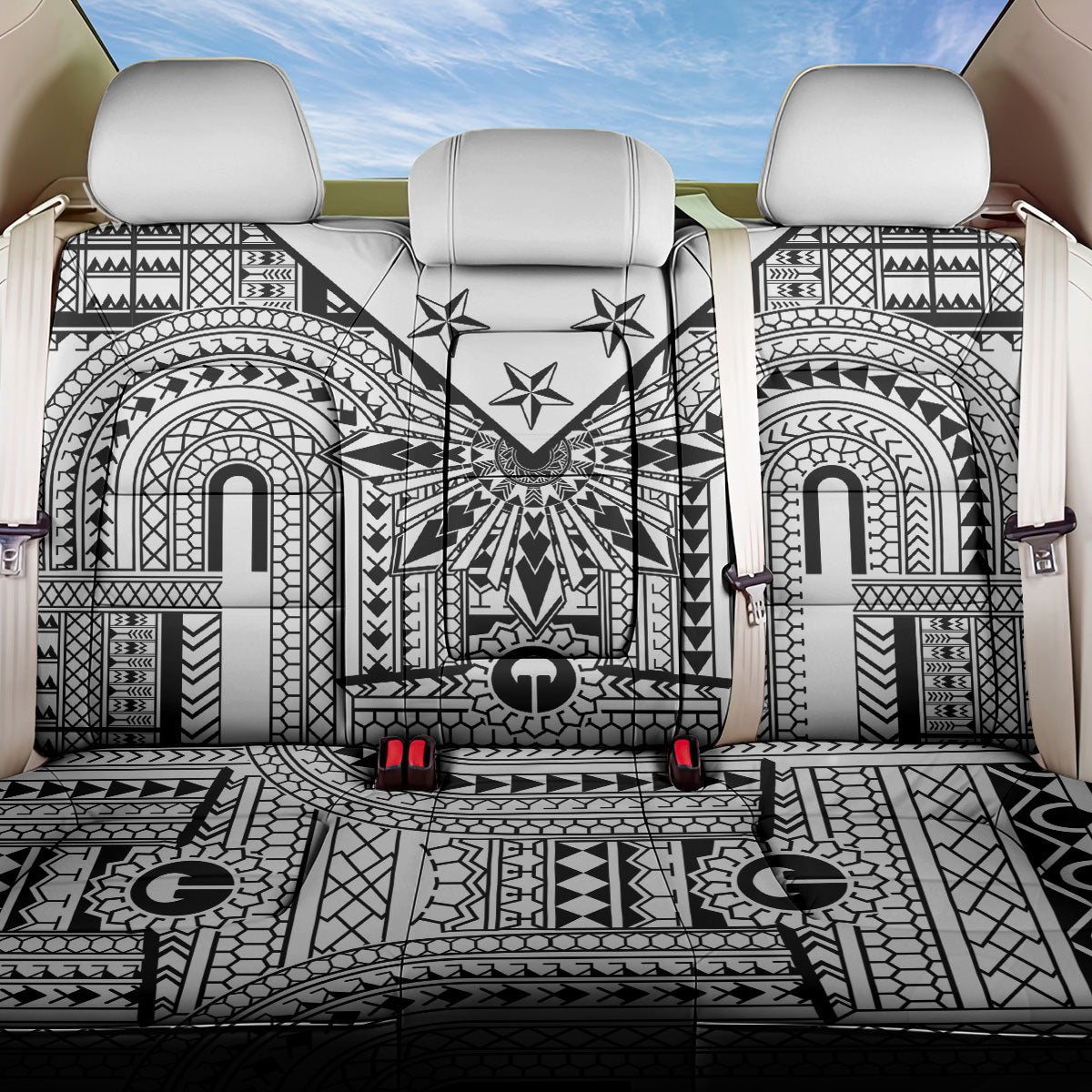 White Philippines Sun Star Back Car Seat Cover Igorot Tribal Inspiration LT05 One Size White - Polynesian Pride