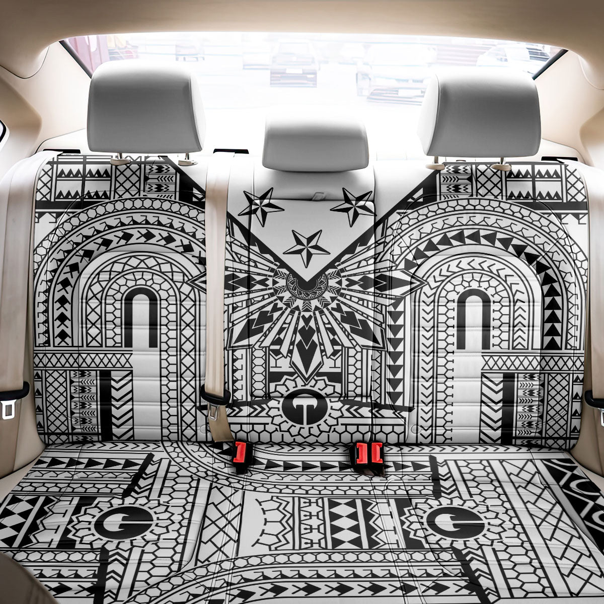 White Philippines Sun Star Back Car Seat Cover Igorot Tribal Inspiration LT05 - Polynesian Pride
