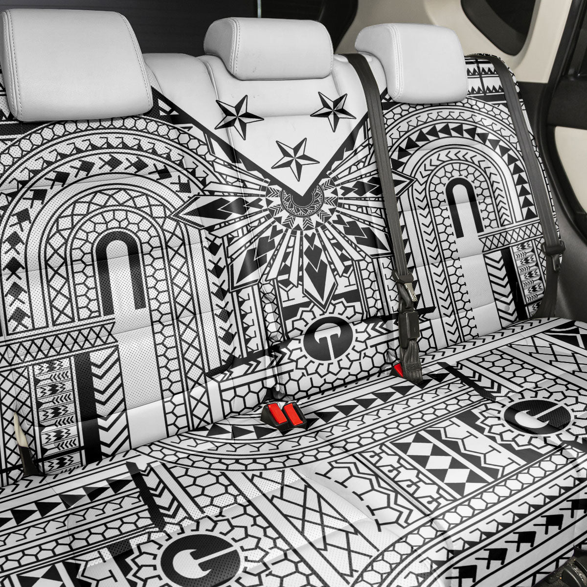 White Philippines Sun Star Back Car Seat Cover Igorot Tribal Inspiration LT05 - Polynesian Pride