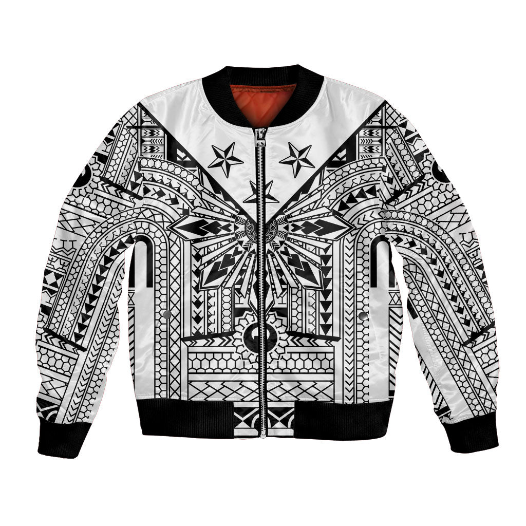 White Philippines Sun Star Bomber Jacket Igorot Tribal Inspiration LT05 Unisex White - Polynesian Pride