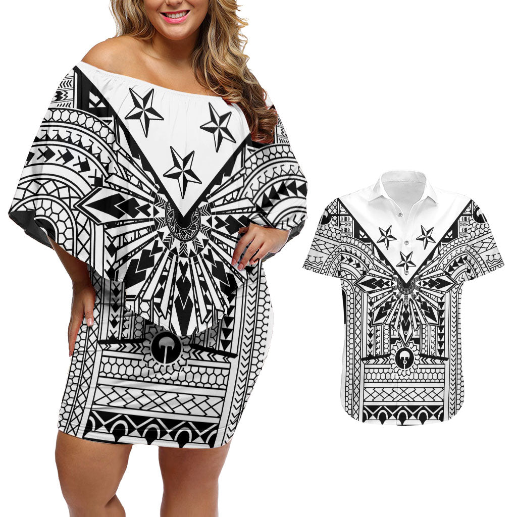 white off shoulder dress philippines White Philippines Sun Star Couples Matching Off Shoulder Short Dress and  Hawaiian Shirt Igorot Tribal Inspiration