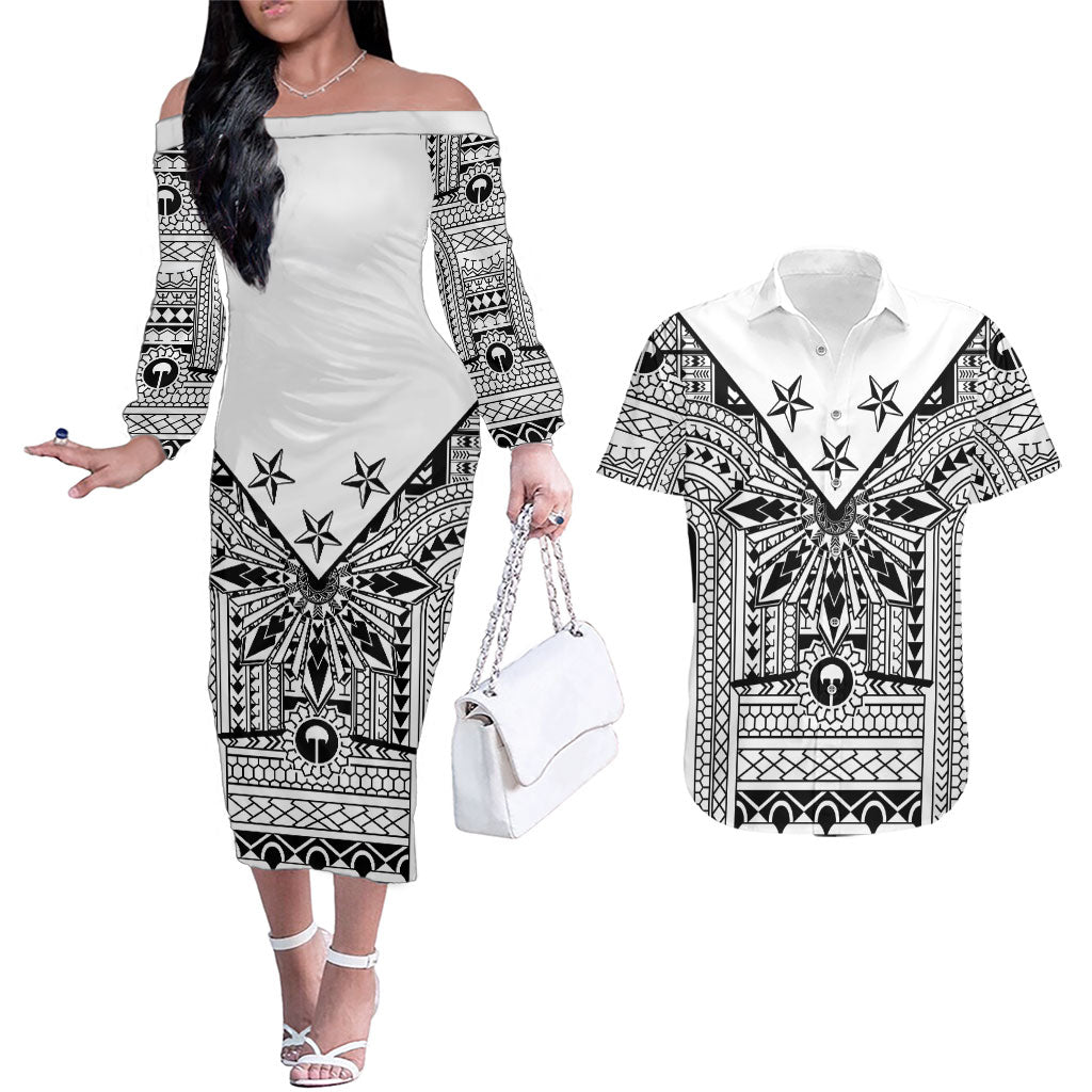 white off shoulder dress philippines White Philippines Sun Star Couples Matching Off The Shoulder Long Sleeve  Dress and Hawaiian Shirt Igorot Tribal Inspiration