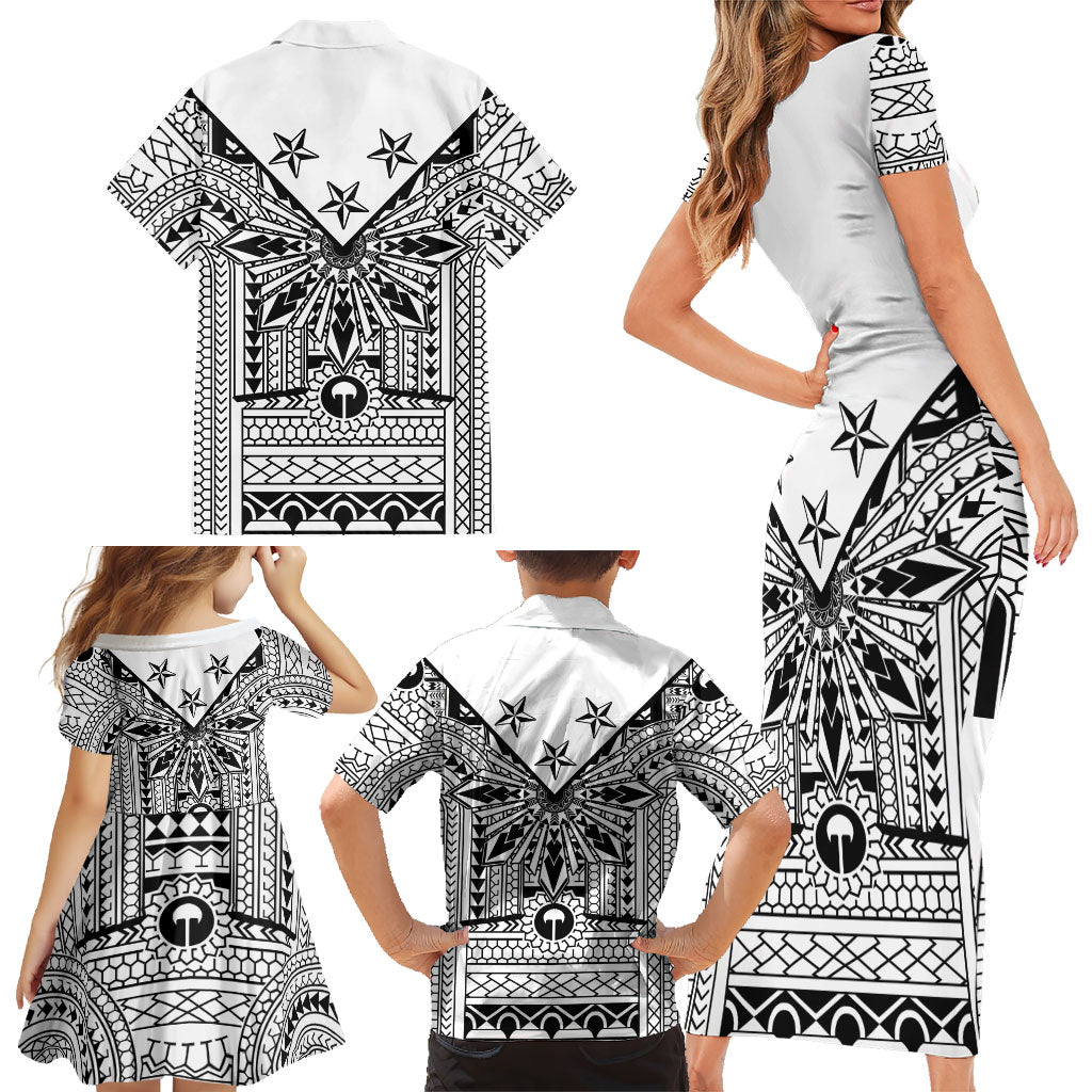 White Philippines Sun Star Family Matching Short Sleeve Bodycon Dress and Hawaiian Shirt Igorot Tribal Inspiration LT05 - Polynesian Pride