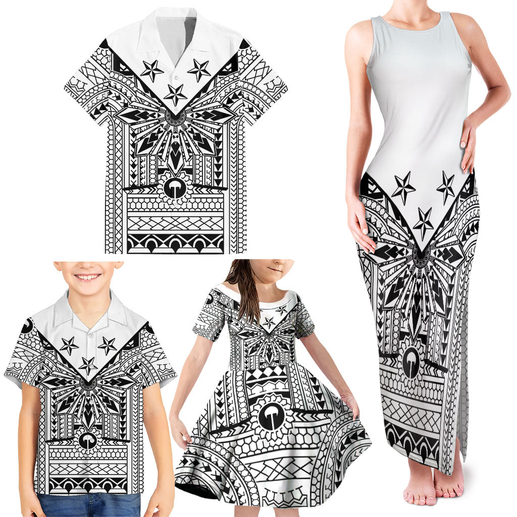 White Philippines Sun Star Family Matching Tank Maxi Dress and Hawaiian Shirt Igorot Tribal Inspiration LT05 - Polynesian Pride