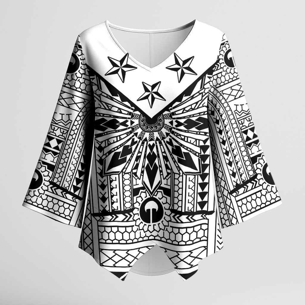White Philippines Sun Star Kimono Sleeve Blouse Igorot Tribal Inspiration LT05 Female White - Polynesian Pride