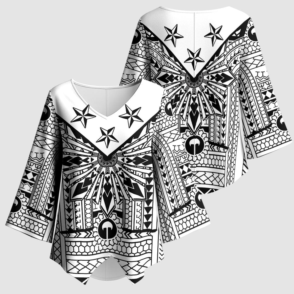 White Philippines Sun Star Kimono Sleeve Blouse Igorot Tribal Inspiration LT05 - Polynesian Pride