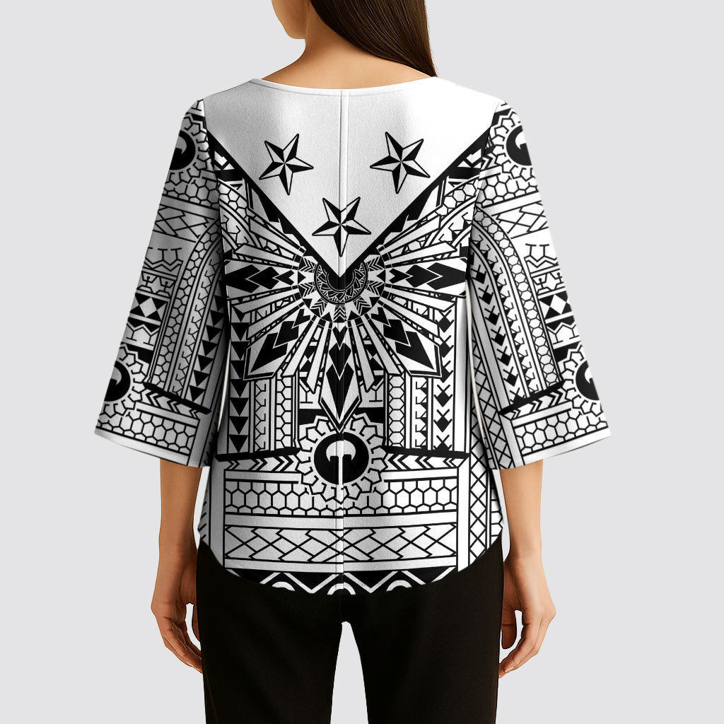 White Philippines Sun Star Kimono Sleeve Blouse Igorot Tribal Inspiration LT05 - Polynesian Pride